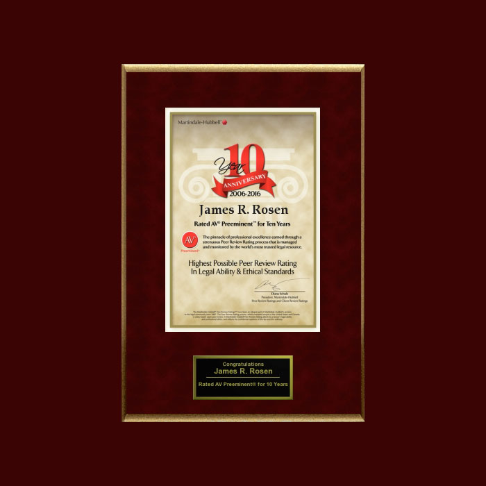 James R. Rosen Recognized as AV Rated Preeminent Attorney for 10th Consecutive Year